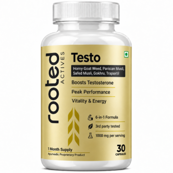 Rooted Actives Testo 30 Capsules Ayurvedic men’s wellness product